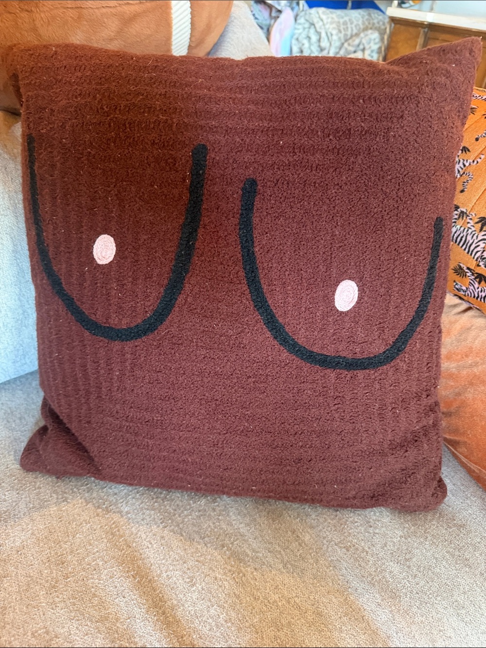 Boobie Pillow - Brown Boob With Pink Pillow Cover + Pillow - Picture 9 of 11